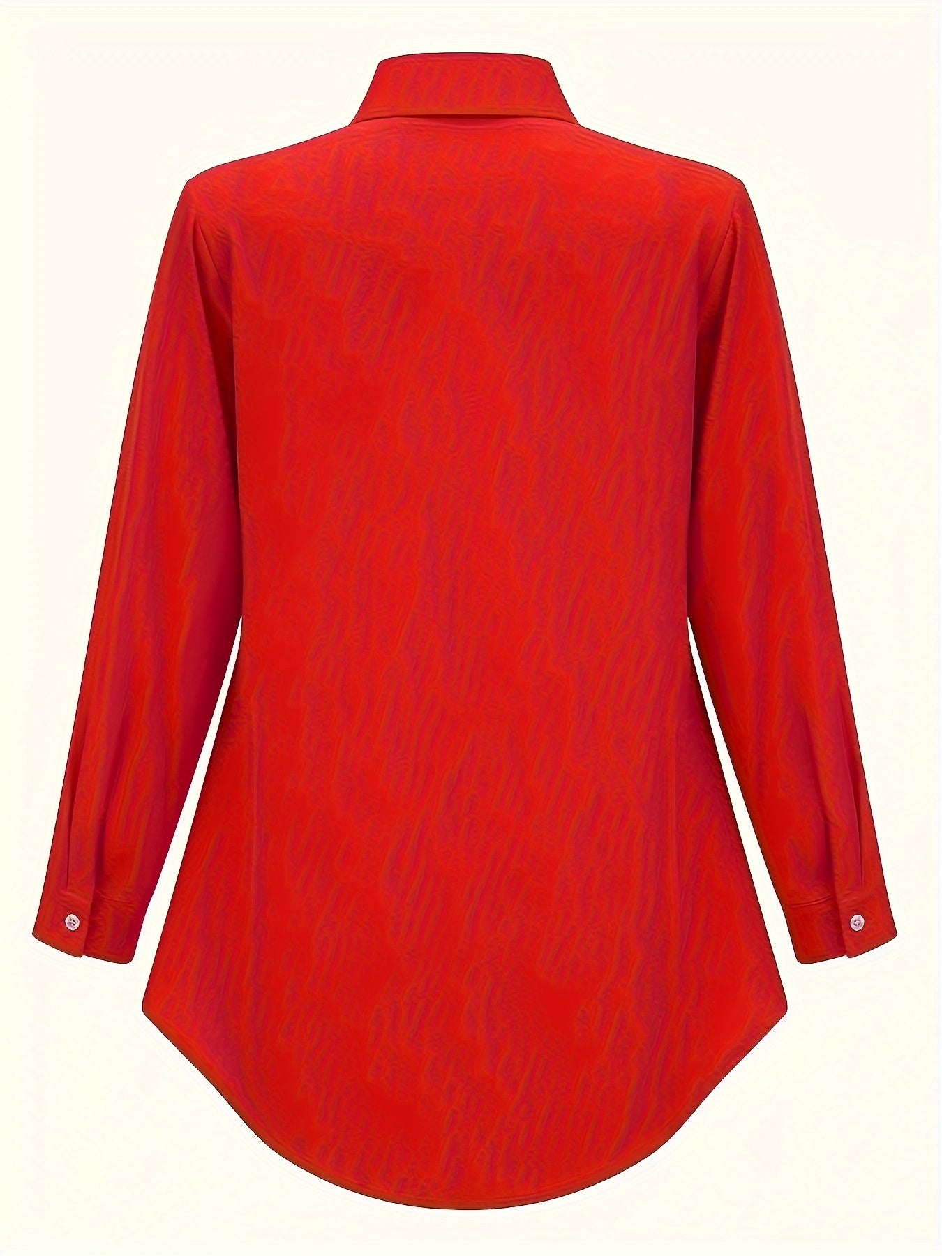 [Popular Choice] Elegant White Button-Up Blouse for Women - Chic Long Sleeve, Polyester & Spandex, Non-Sheer, All-Season Elegance, Ideal for Office or Casual Wear, Plus Size Blouses