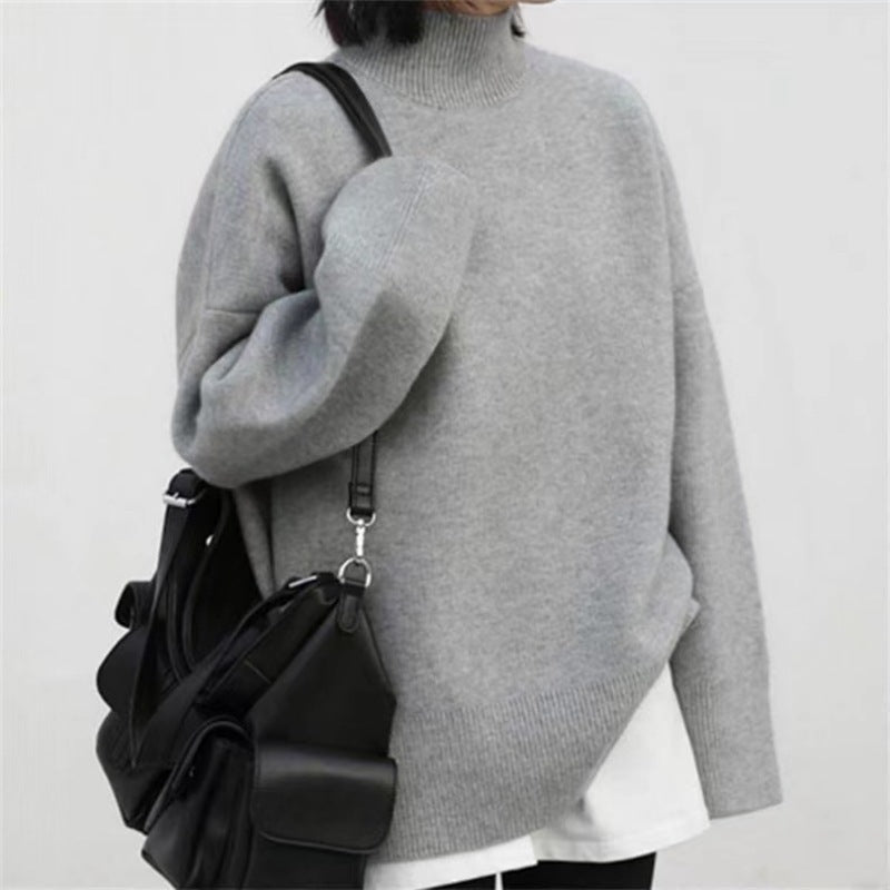 Women's Cashmere Blend Mid-Length Sweater – Cozy Round Neck Pullover
