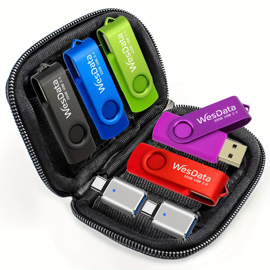 [5 Packs USB Flash Drive Storage] 5 Packs 32GB 64GB USB Flash Drive With 2 Packs USB C Adapter In A Case Thumb Drives USB Memory Stick For OTG Android Phones, Laptops, MacBook, Tablets, PC Storage And Backup (5 Colors)