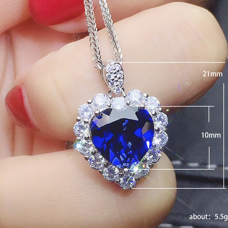 Women's Inlaid Royal Blue Heart Necklace