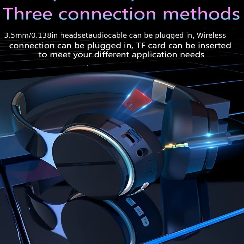 [Wireless | Heavy Bass] Wireless 5.3 Heavy Bass Stereo Foldable Headphones | Mic, FM Radio, 3.5mm AUX Cable, Soft Ear Pads, Portable Design for Travel, Home, Office, and Calls | Elegant Sound Engineering, Metallic Accents