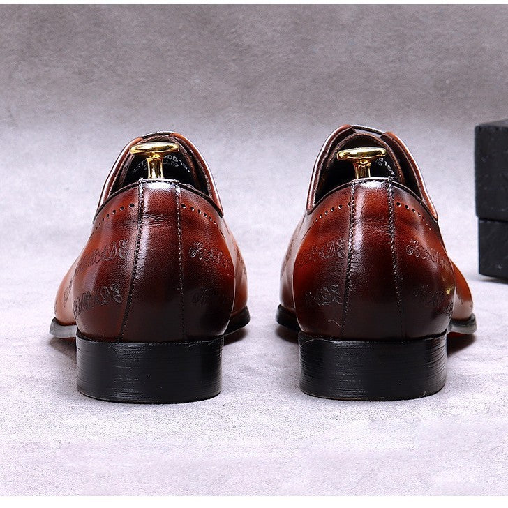 Men's Korean Style Cowhide Leather Dress Shoes – Mid Heel | Sizes 37–46