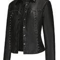 Women's Elegant White Rivet-Studded Jacket - Lightweight High Quality Machine-Washable Long Sleeve Cardigan with Turn- Collar, Regular Fit for All-Season Casual & Formal Wear, Lightweight Cardigan