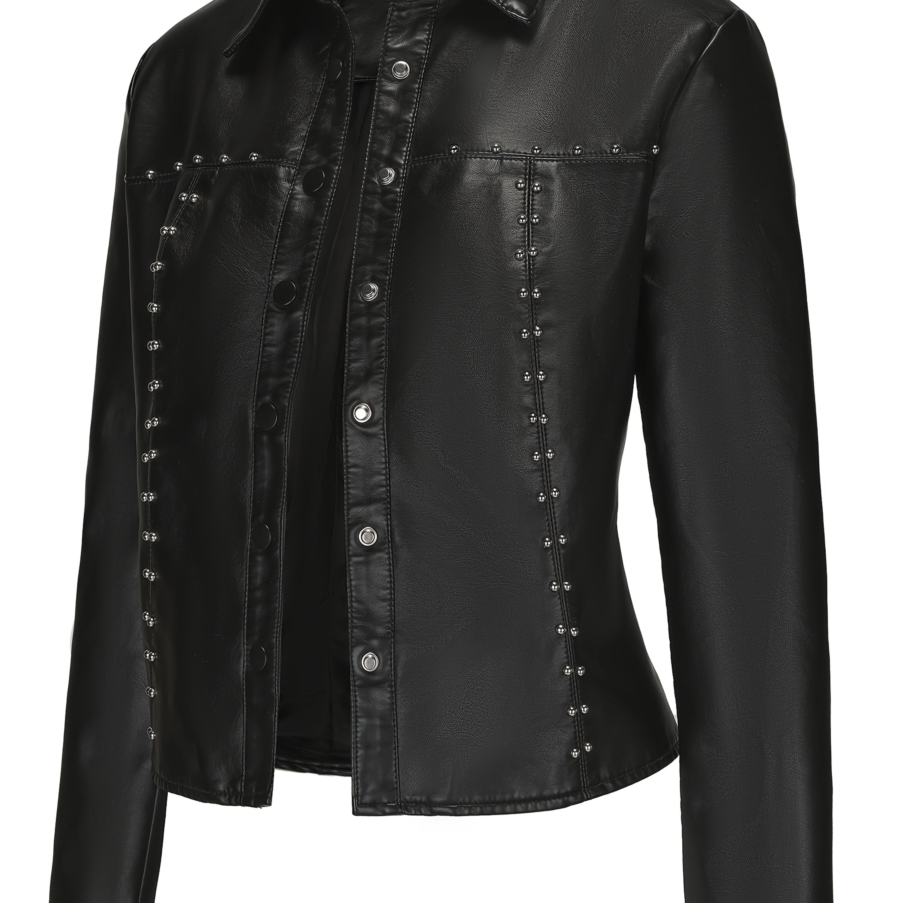 Women's Elegant White Rivet-Studded Jacket - Lightweight High Quality Machine-Washable Long Sleeve Cardigan with Turn- Collar, Regular Fit for All-Season Casual & Formal Wear, Lightweight Cardigan