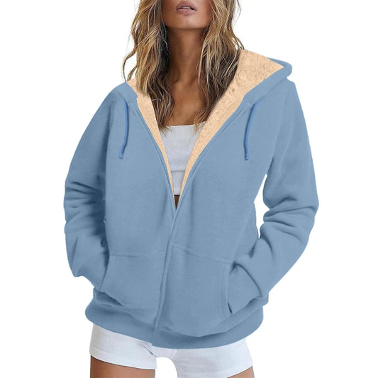 Womens Hoodies Zip Up Sherpa Lined Fleece Women Winter Jacket Cute Womens Hoodies Pullover Zip Up Sweatshirt Cardigan Women Coats Womens Jackets Dressy Casual With Pocket Light Blue XXXXL