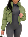 Flygo Women Cropped Quilted Puffer Jacket Winter Fashion Long Sleeve Bubble Short Down Coat(ArmyGreen-XS)