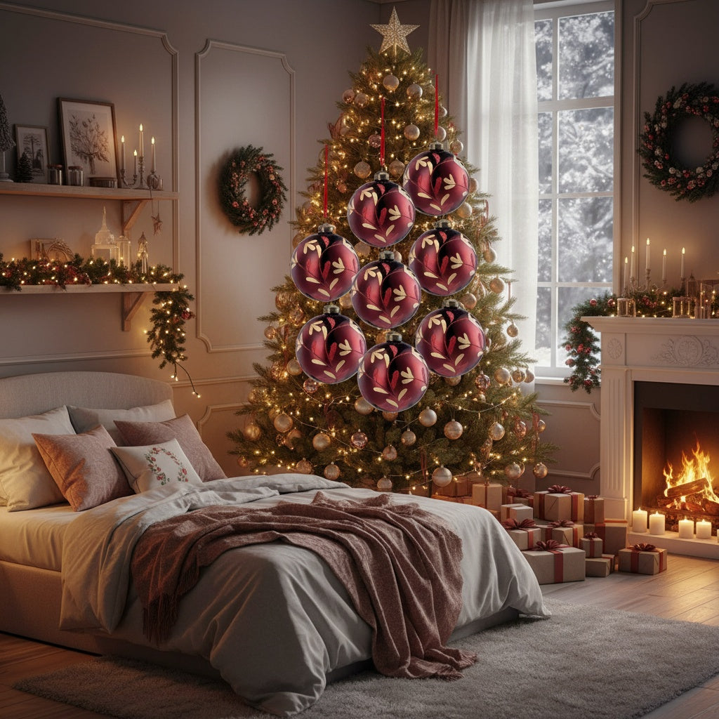 6PCS Set 3.9in Christmas Tree Hanging Decorations 3.9x3.9x3.9in Christmas Glass Ball Ornaments Tree Hanging Decor For Holiday Parties & Trees