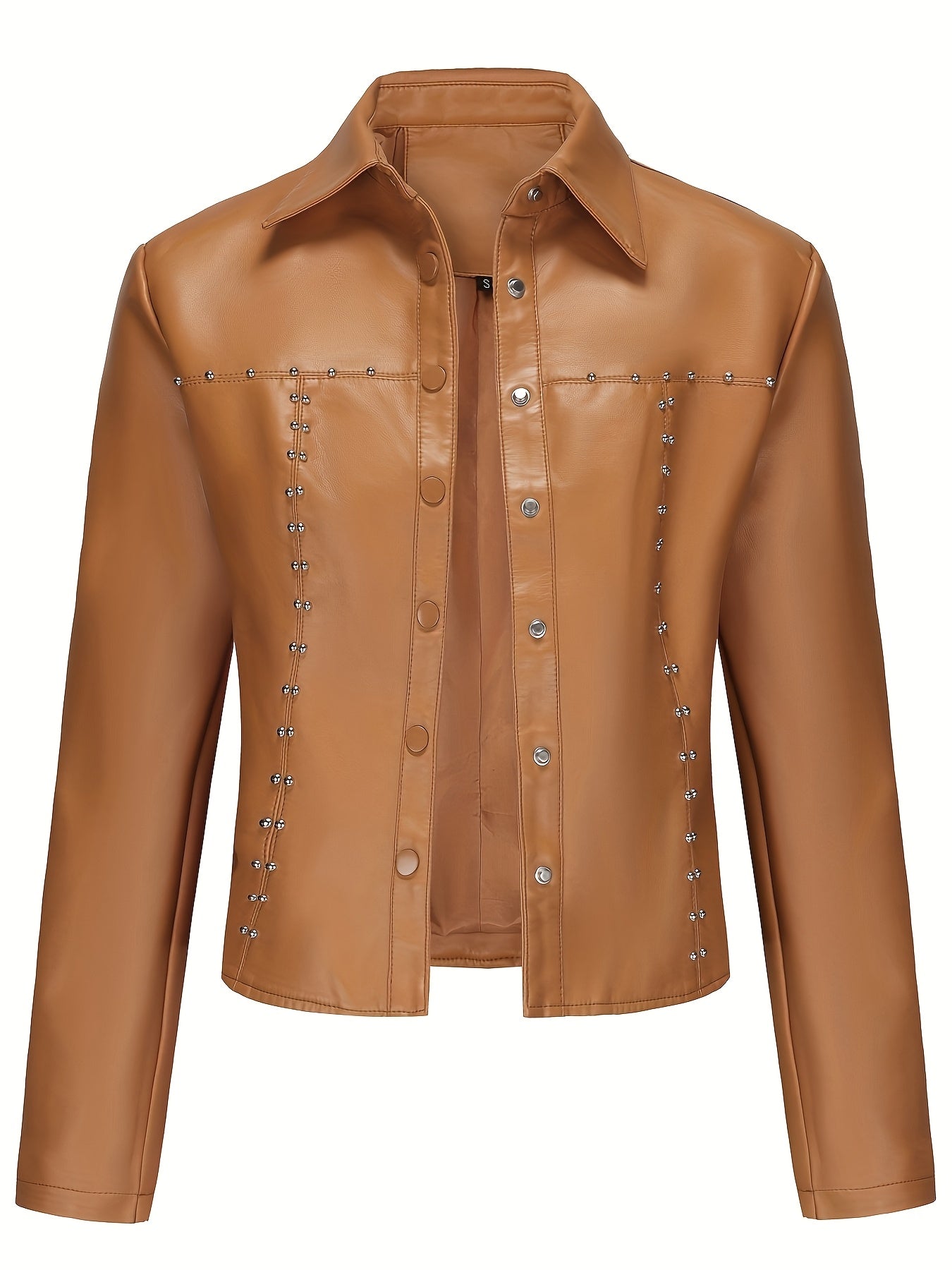Women's Elegant White Rivet-Studded Jacket - Lightweight High Quality Machine-Washable Long Sleeve Cardigan with Turn- Collar, Regular Fit for All-Season Casual & Formal Wear, Lightweight Cardigan