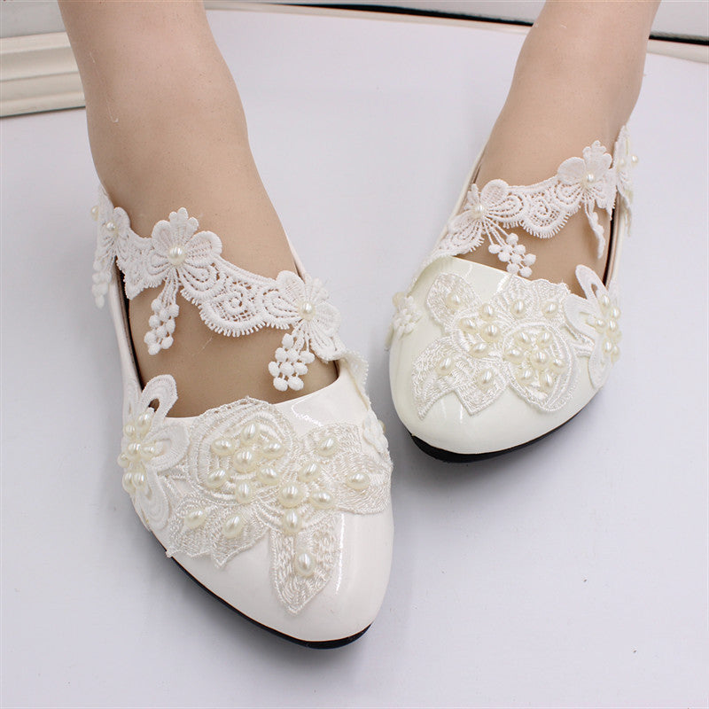 White Big Size Wedding Flat Shoes
