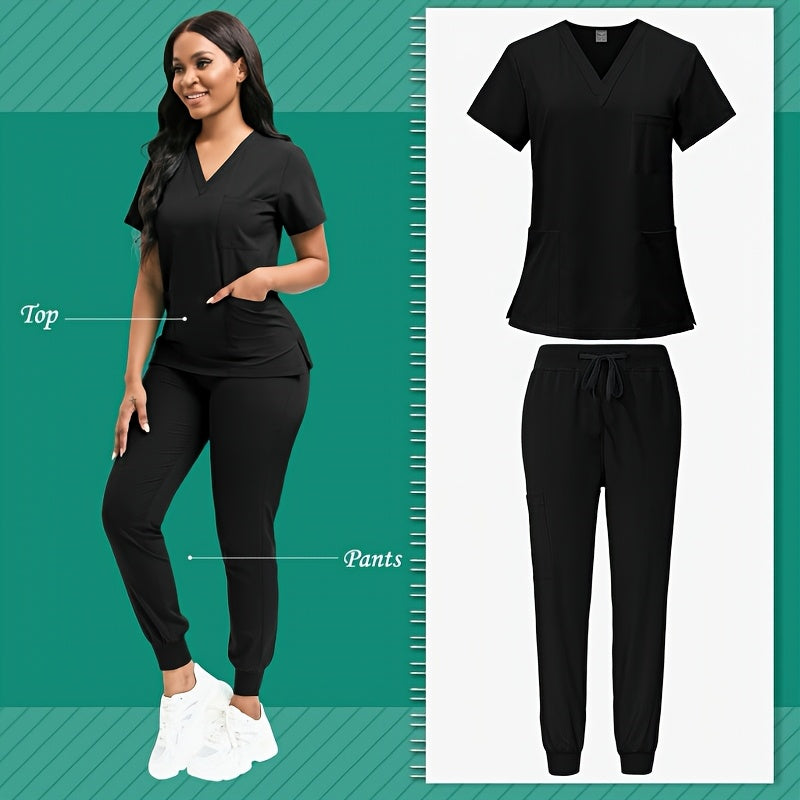 Women'S 2pcs Polyester Scrub Set (Top And Pants), Designed for Nurses with Patched Pockets, Suitable for Beauty Spas And Veterinary Dentistry - Premium Professional Attire And Nurse Accessories.