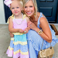 Toddler Girl Summer Dress Plaid Print Tie-up Sleeveless Tiered Ruffled A-Line Dress