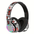 [Graffiti Design Condenser Microphone Headphones] Wireless On-Ear Headphones with Sound Isolation, Graffiti Design, Push Button Volume Control, Tangle-Free Cable, Condenser Microphone, 200mAh Rechargeable Battery, Type-C Char