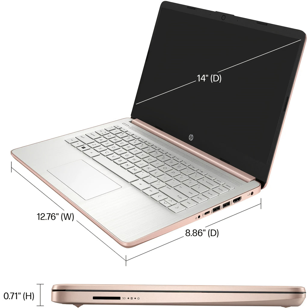 HP Ultral Light 14" Laptop, Intel Quad-Core N4120, 8GB RAM, Anti-Glare HD Display - 256GB Storage(128GB EMMC+ 128GB SD Card), Webcam, Windows 11 Home In S Mode