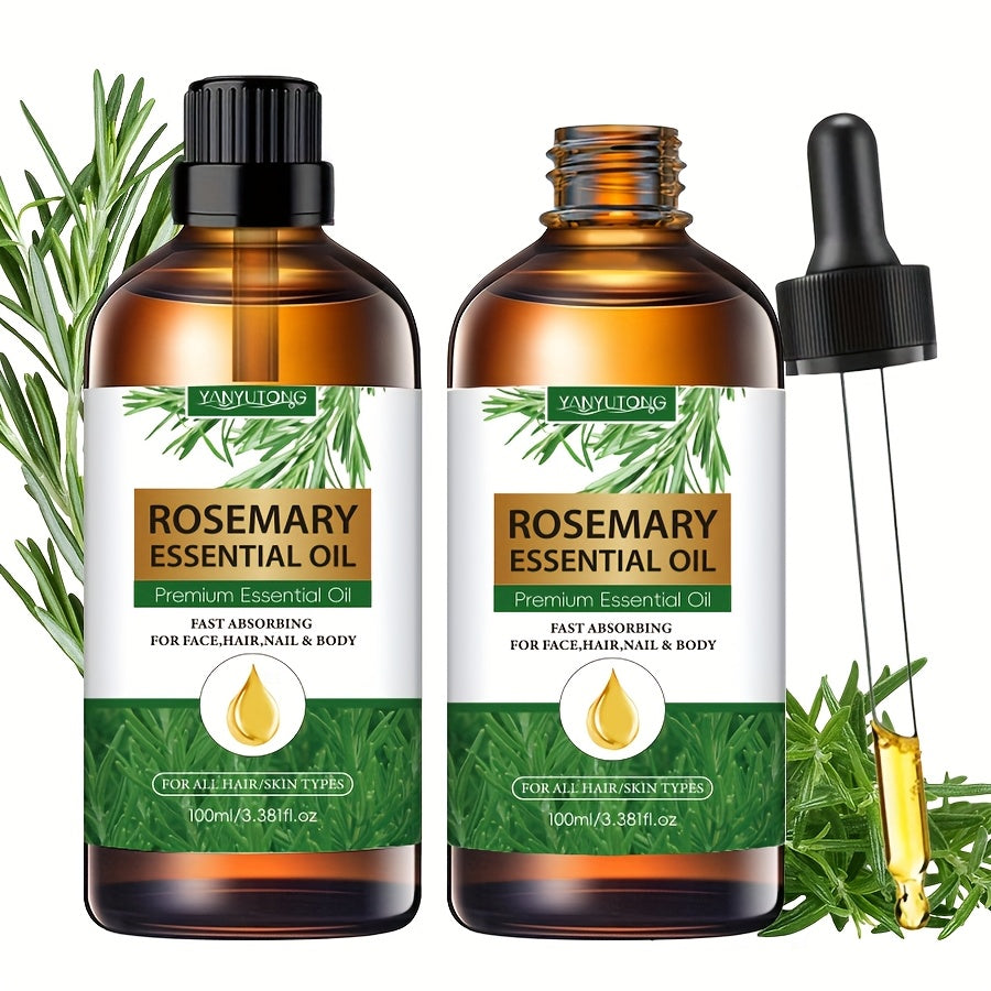 2pcs 3.38oz Rosemary Essential Oil, Rosemary Hair Care Products, Suitable for Autumn And Winter Moisturizing Hair Scalp Strengthening Oil, Used for Split End Care, Eyebrows And Eyelashes, Face, Skin Care, Body, Long-Lasting F