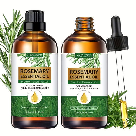 2pcs 3.38oz Rosemary Essential Oil, Rosemary Hair Care Products, Suitable for Autumn And Winter Moisturizing Hair Scalp Strengthening Oil, Used for Split End Care, Eyebrows And Eyelashes, Face, Skin Care, Body, Long-Lasting F