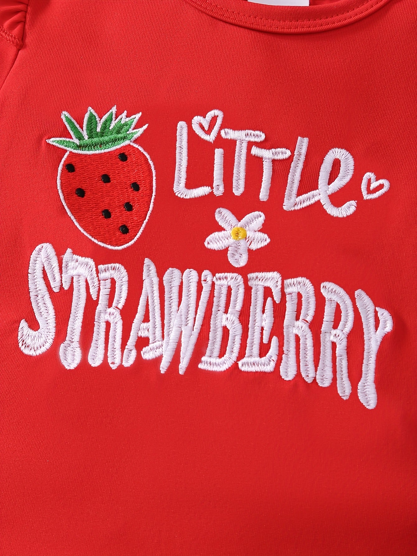 3pcs Baby Girl Summer Short Sleeved Strawberry Letter Jumpsuit&bow Full Print Trumpet Pants&headband Cute Three Piece Baby Girl, Perfect for Outdoor