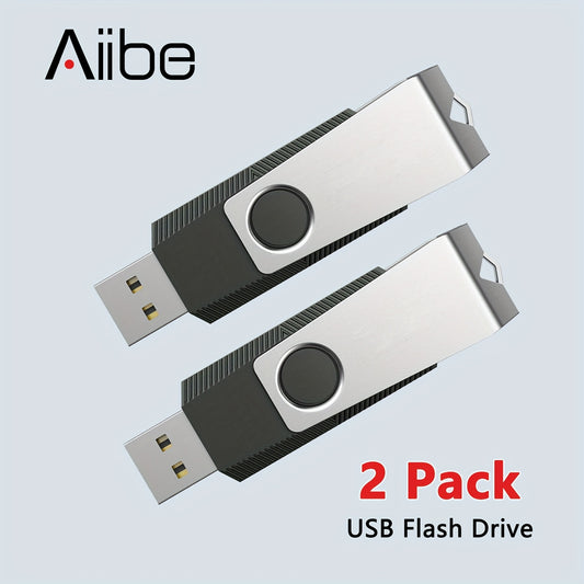 2pcs Aiibe USB 2.0 Flash Drives with LED Light - High-Speed Portable External Storage Sticks, 128GB/64GB/16GB/8GB Capacity Options for PC, MacBook, TV, Car