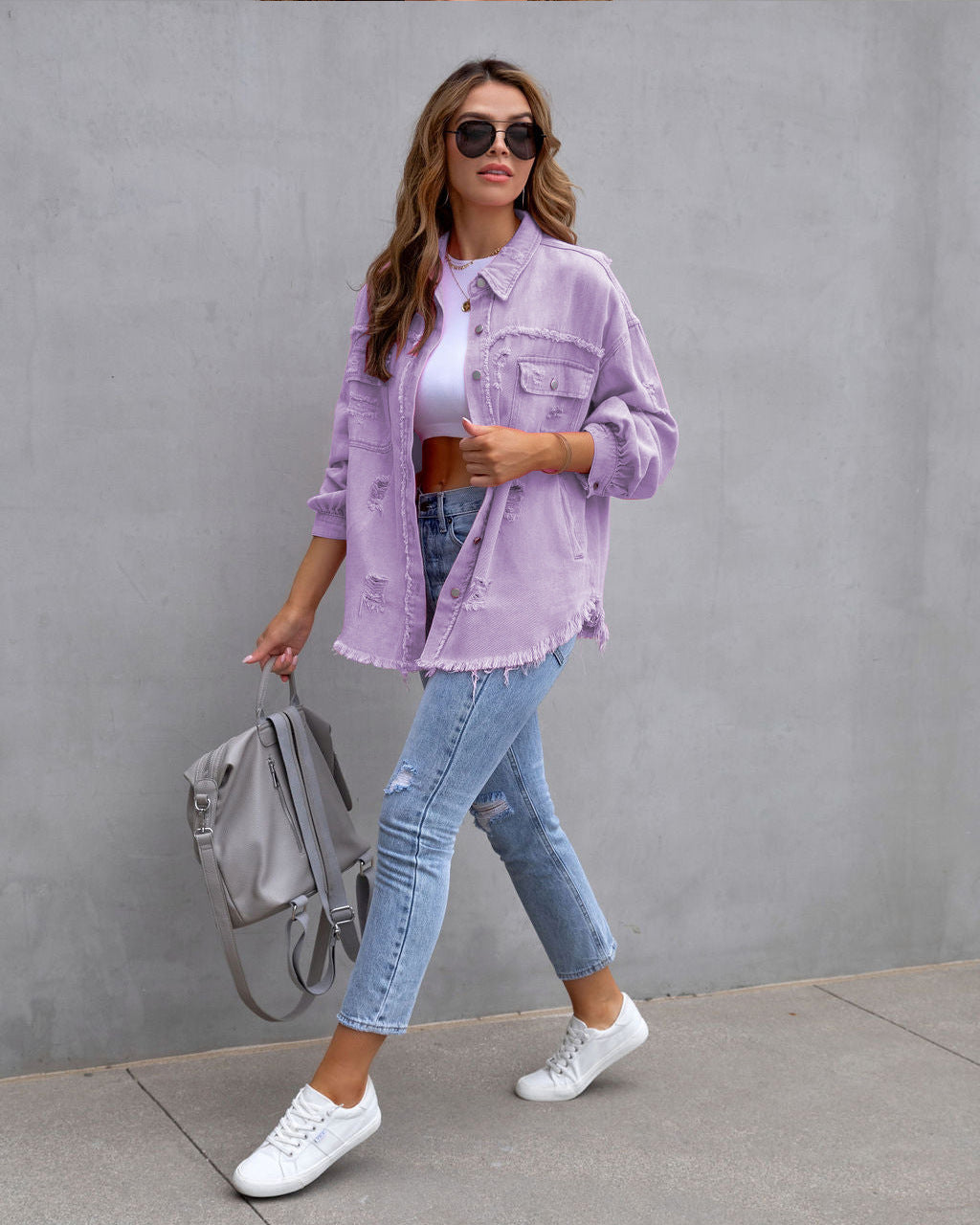Women's Loose Polyester Shirt Jacket – Mid-Length Casual Coat | Sizes S–2XL