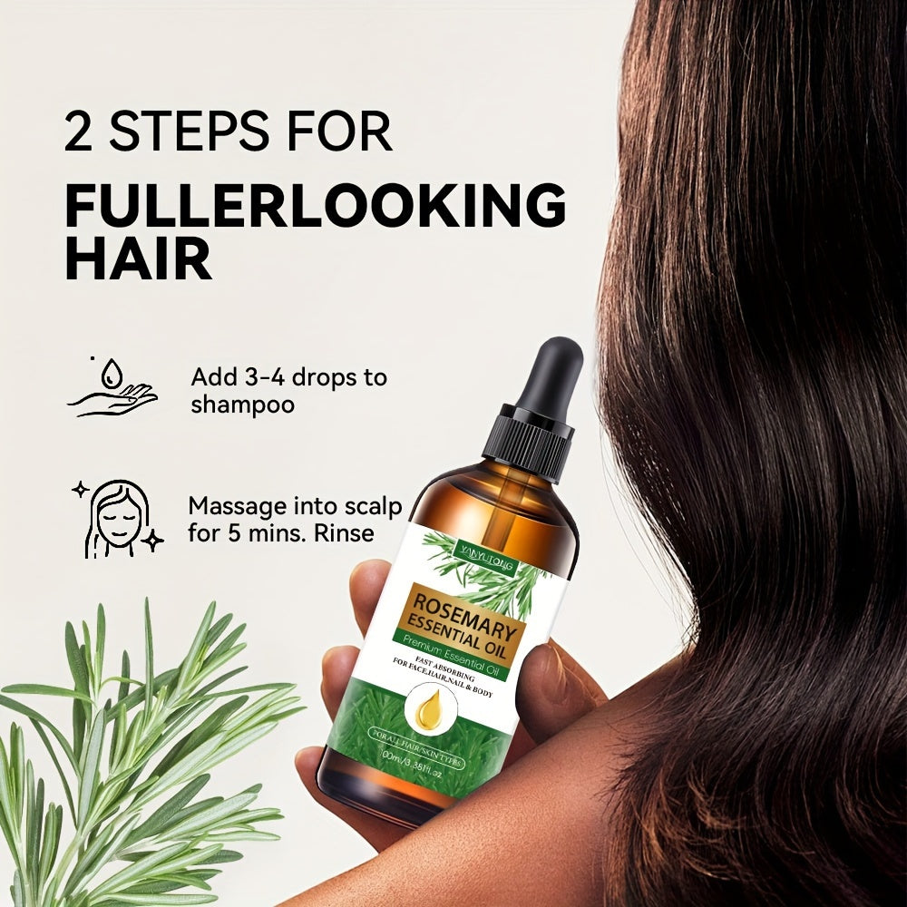 2pcs 3.38oz Rosemary Essential Oil, Rosemary Hair Care Products, Suitable for Autumn And Winter Moisturizing Hair Scalp Strengthening Oil, Used for Split End Care, Eyebrows And Eyelashes, Face, Skin Care, Body, Long-Lasting F