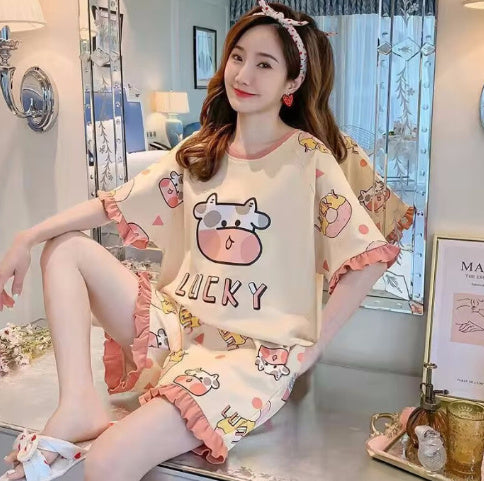 Loose Summer Girl Strawberry Homewear Suit