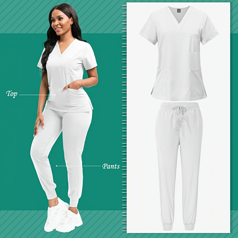Women'S 2pcs Polyester Scrub Set (Top And Pants), Designed for Nurses with Patched Pockets, Suitable for Beauty Spas And Veterinary Dentistry - Premium Professional Attire And Nurse Accessories.