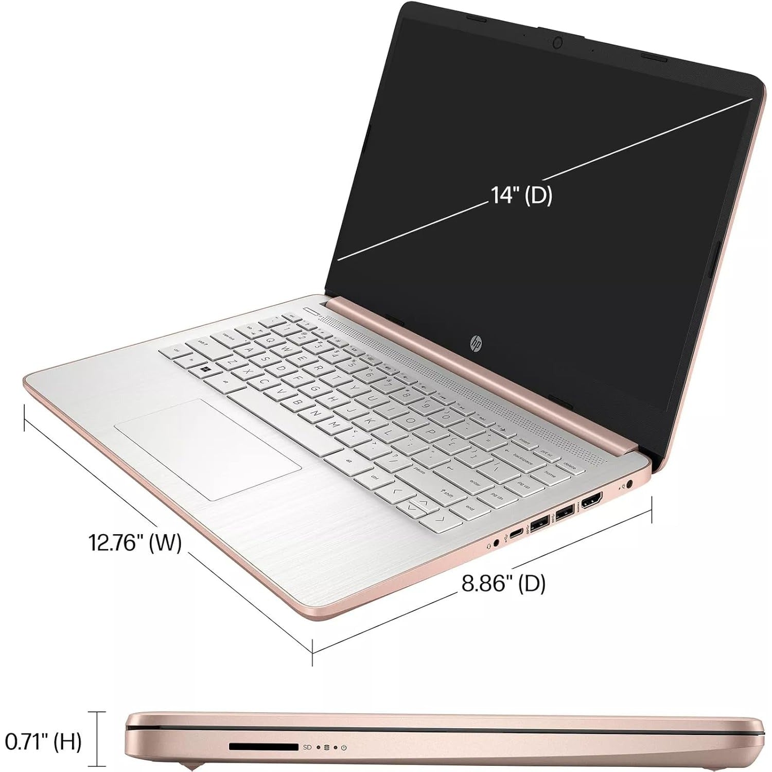 HP Stream 14-inch Business Laptop, Intel Celeron N4120, 4GB RAM, 384GB Storage (128GB eMMC and 256GB SD Card), Windows 11 Home in S Mode, Rosegolden