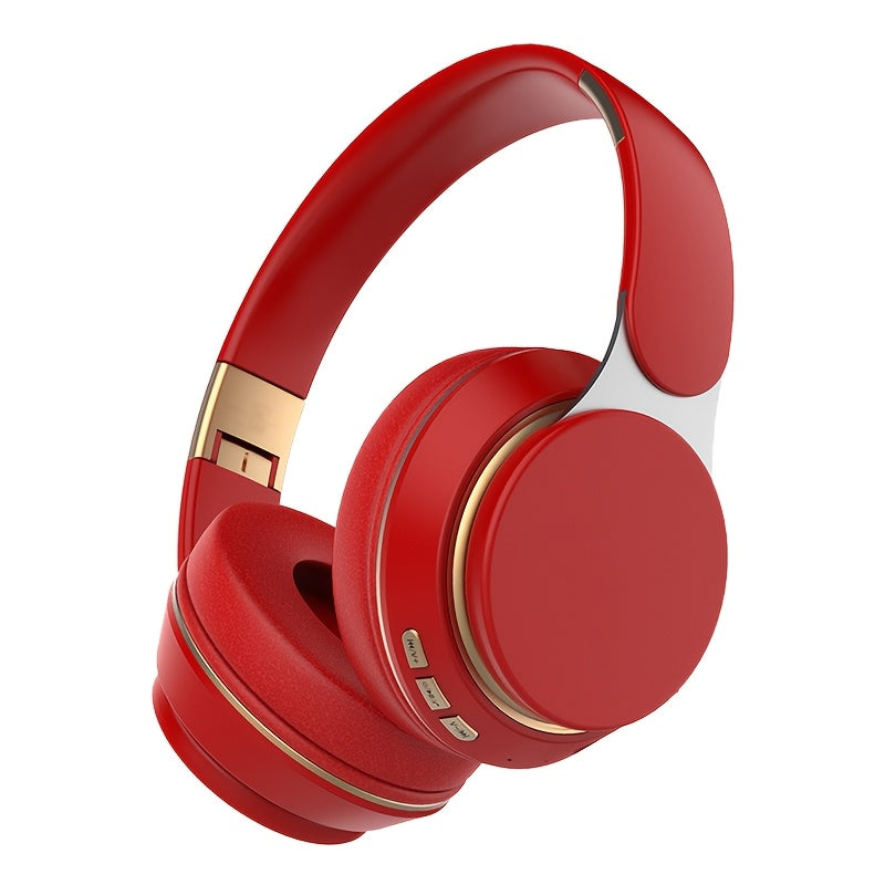 [Wireless | Heavy Bass] Wireless 5.3 Heavy Bass Stereo Foldable Headphones | Mic, FM Radio, 3.5mm AUX Cable, Soft Ear Pads, Portable Design for Travel, Home, Office, and Calls | Elegant Sound Engineering, Metallic Accents