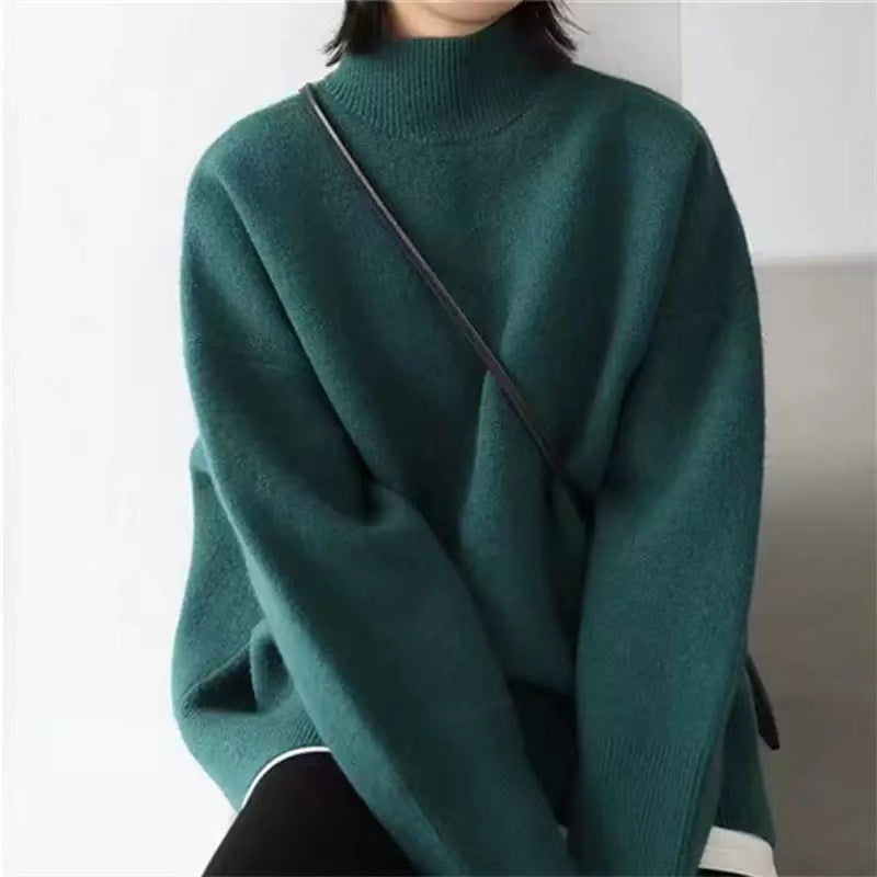 Women's Cashmere Blend Mid-Length Sweater – Cozy Round Neck Pullover