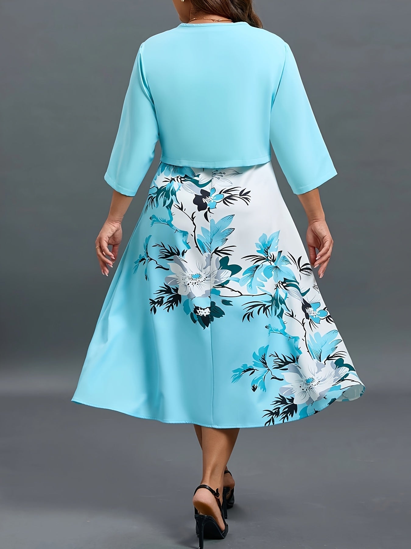 Elegant Floral Two-Piece Set for Women - Casual Chic with a Touch of Sophistication, Includes a Blazer and a Dress, Dressy Attire|Sophisticated Style|Woven Textur