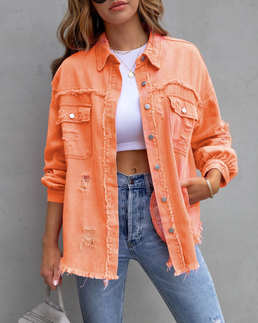 Women's Loose Polyester Shirt Jacket – Mid-Length Casual Coat | Sizes S–2XL