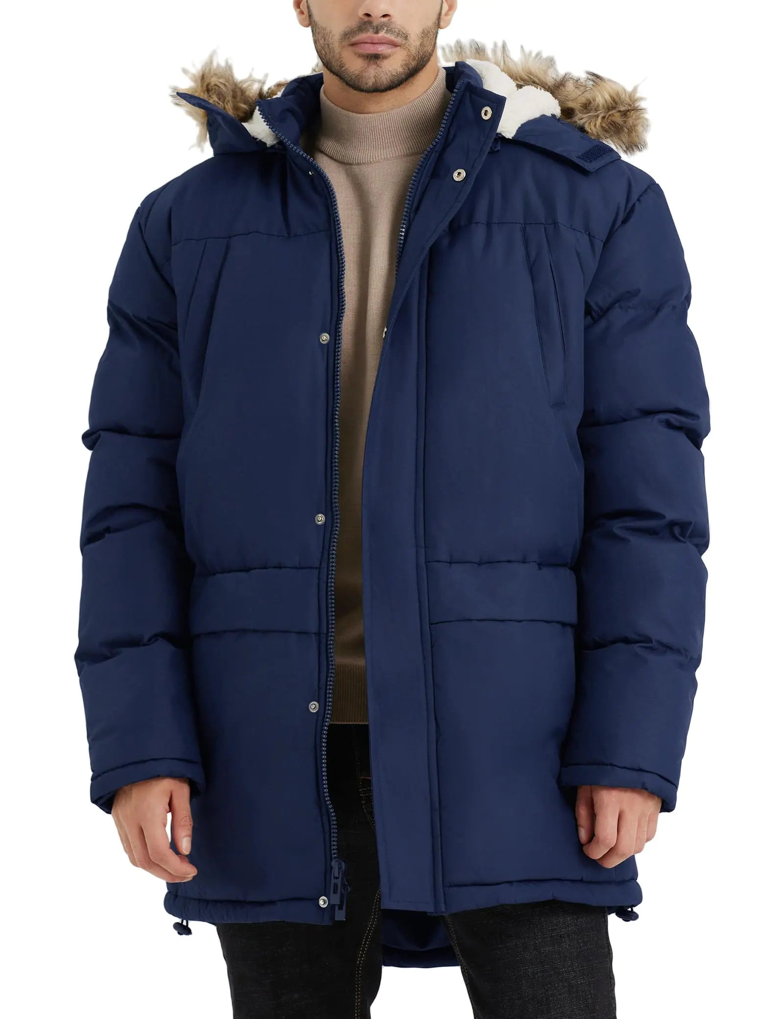 VOPOKER Winter Coats for Men Mens Long Winter Hooded Jacket Warm Windproof Puffy Coat Padded Thicken Parka Jackets Blue Size 3XL