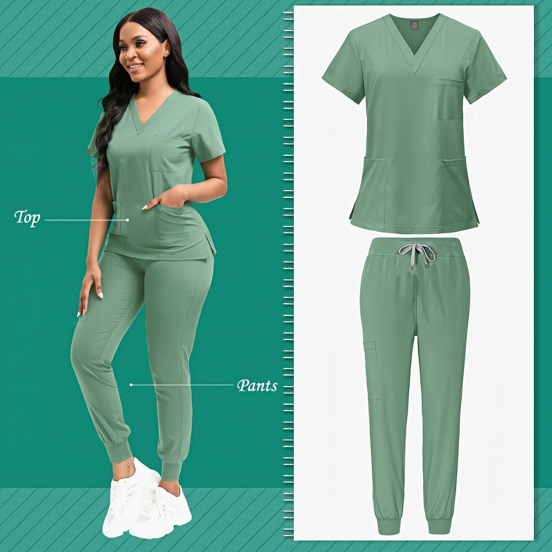 Women'S 2pcs Polyester Scrub Set (Top And Pants), Designed for Nurses with Patched Pockets, Suitable for Beauty Spas And Veterinary Dentistry - Premium Professional Attire And Nurse Accessories.