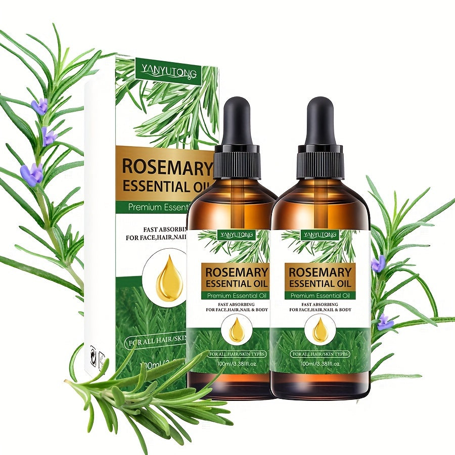 2pcs 3.38oz Rosemary Essential Oil, Rosemary Hair Care Products, Suitable for Autumn And Winter Moisturizing Hair Scalp Strengthening Oil, Used for Split End Care, Eyebrows And Eyelashes, Face, Skin Care, Body, Long-Lasting F