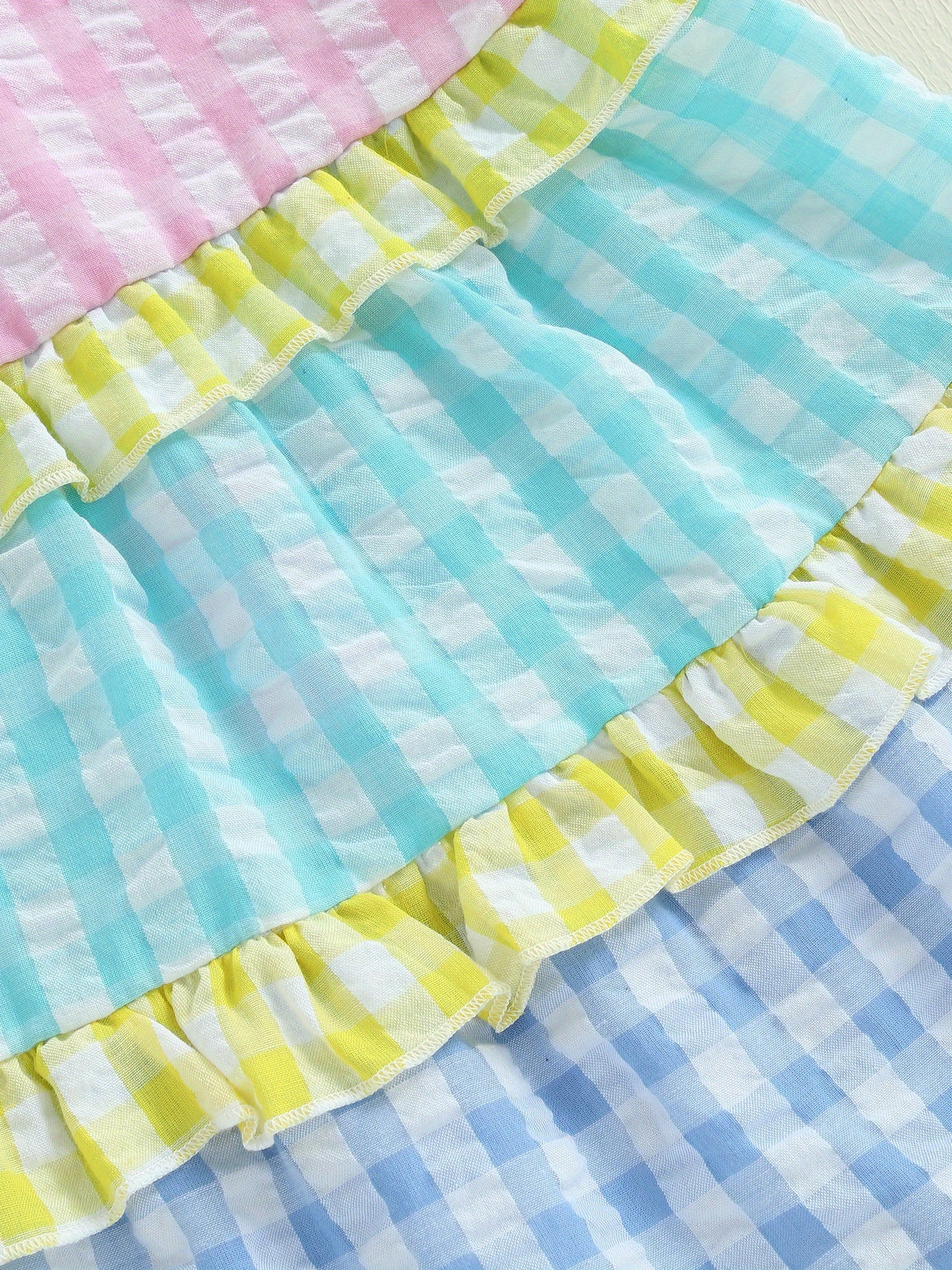 Toddler Girl Summer Dress Plaid Print Tie-up Sleeveless Tiered Ruffled A-Line Dress