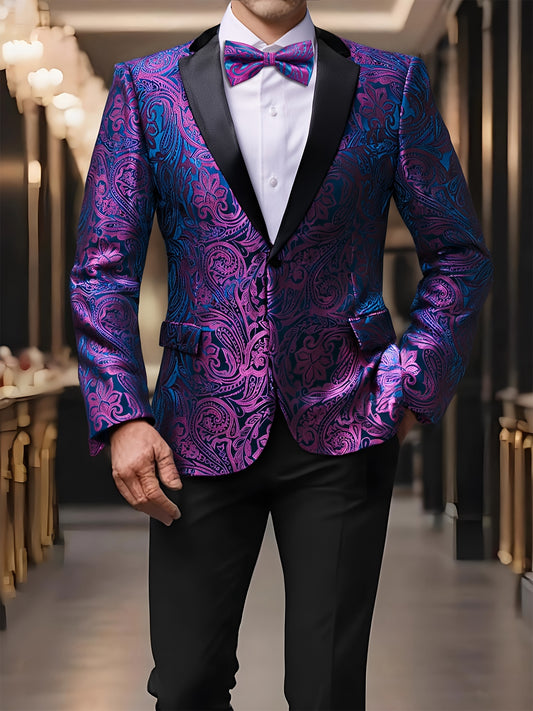 LINEZISEID Men'S Premium Suit Jackets & Blazers Floral Design Single-Breasted Tuxedo Regular Fit Casual Wedding Blazer (Includes Bow Tie, Color Random)