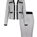 Long Sleeve Button Front High Waist Plaid Pattern Elegant Skirt Set Outfits, Women's Clothing