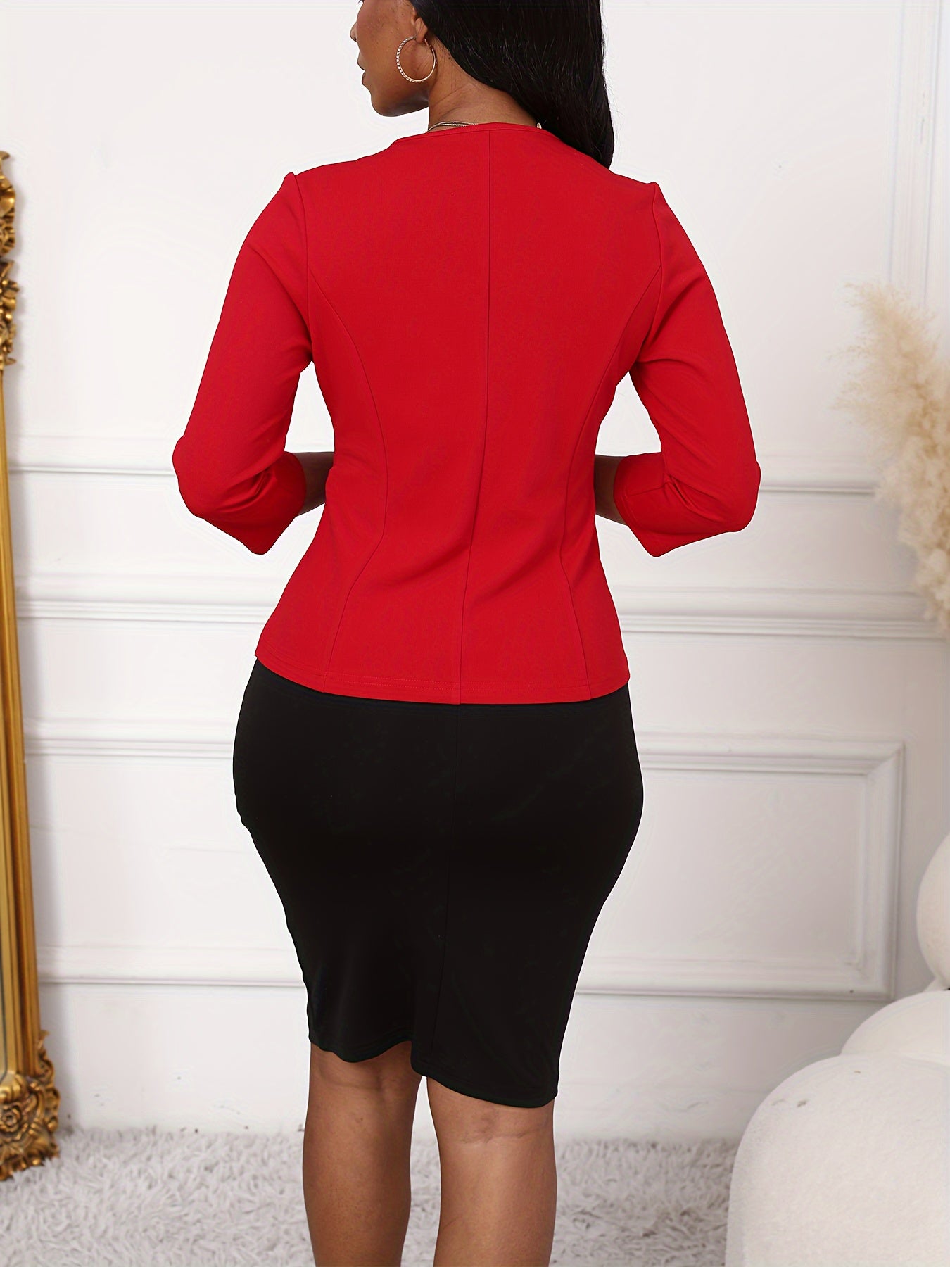 Elegant & Sexy Two-Piece Outfit for Women - Color Block Blazer with Bodycon Dress Set, Machine Washable - Polyester Blend - For Parties & Night Out - Perfect Gift for Her
