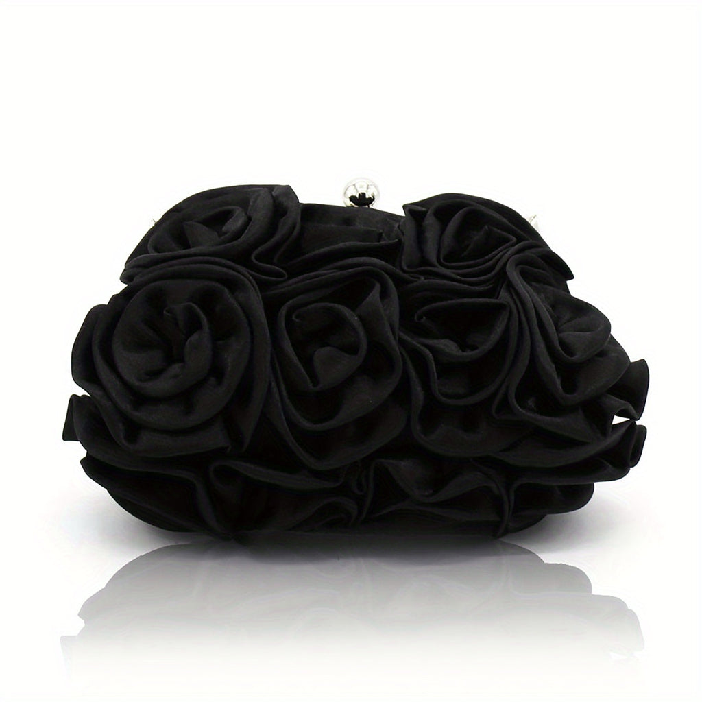 Elegant Floral Fabric Clutch with Kiss Lock Closure, Polyester Lined Evening Handbag for Women - Perfect for Weddings, Parties & Formal Events, Wedding Purse | Floral Embellished Purse | Soft Pink Roses Design