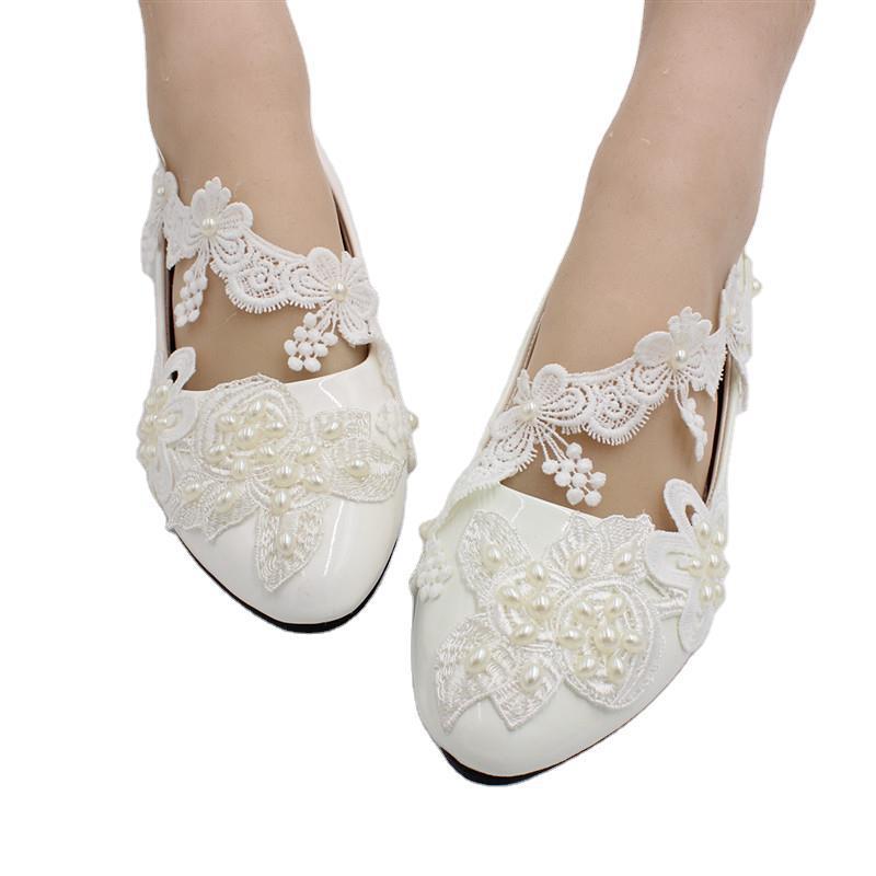 White Big Size Wedding Flat Shoes