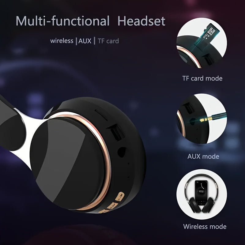 Wireless Headphones, Portable Over Ear Headphones, Foldable Headphones With Mic, FM Radio, 3.5MM AUX Cable, Soft-Earpads, Support TF Card Play For Travel Home Office Cellphone PC