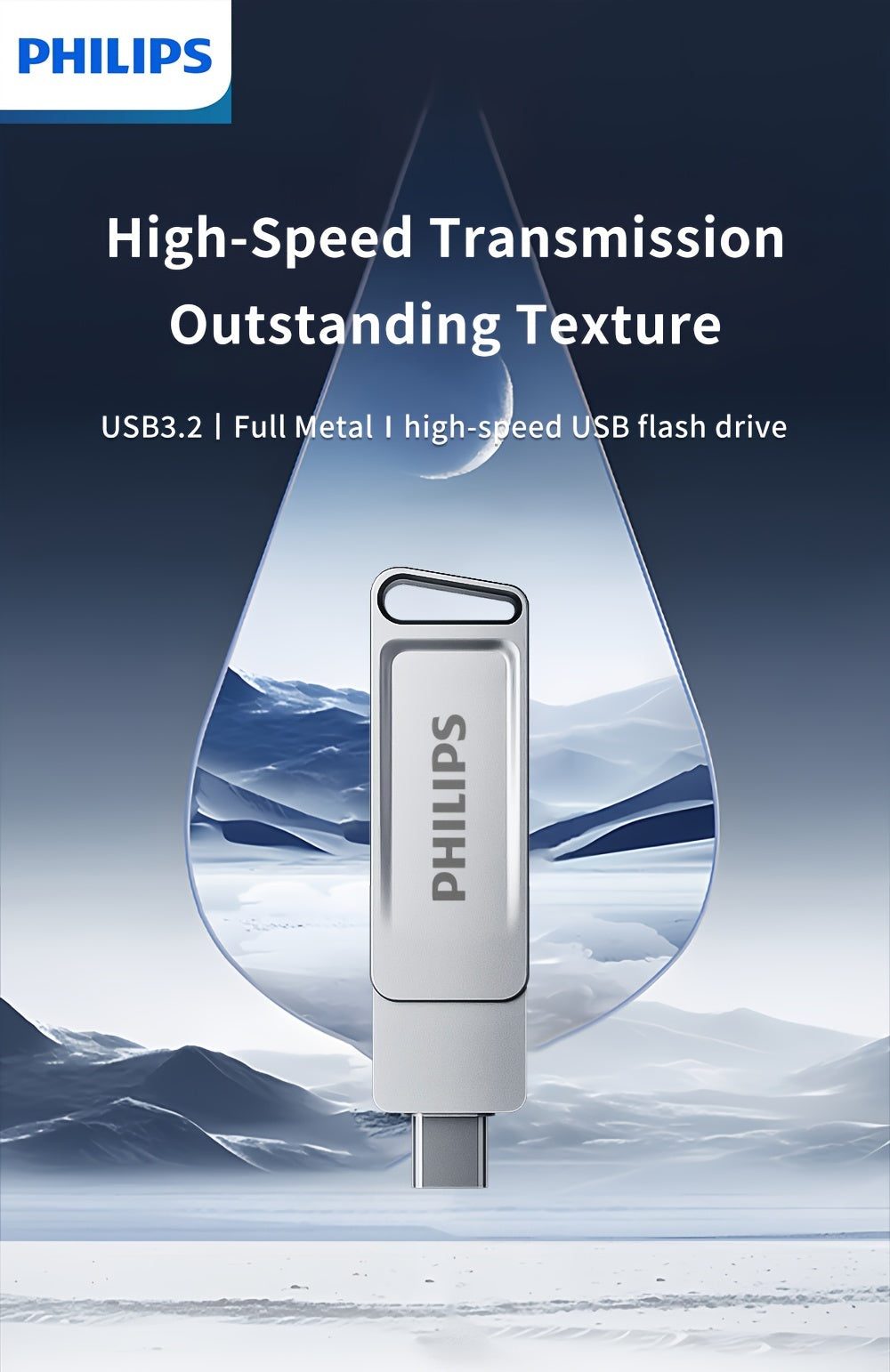 [PHILIPS Dual Flash Drive] PHILIPS 2-in-1 USB 3.2 Type-C Dual Flash Drive - Speed Up to 150MB/s, Metal, 32 GB, 64 GB, 128 GB, 256 GB - for USB-C Android Phones, iPhone 15, MacBook, iPad, Computers, etc
