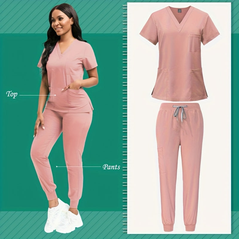 Women'S 2pcs Polyester Scrub Set (Top And Pants), Designed for Nurses with Patched Pockets, Suitable for Beauty Spas And Veterinary Dentistry - Premium Professional Attire And Nurse Accessories.