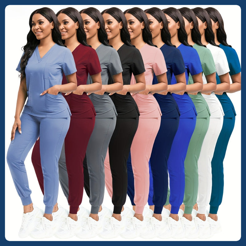 Women'S 2pcs Polyester Scrub Set (Top And Pants), Designed for Nurses with Patched Pockets, Suitable for Beauty Spas And Veterinary Dentistry - Premium Professional Attire And Nurse Accessories.