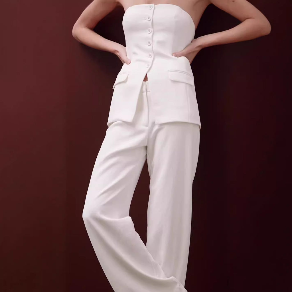 Top And Straight Pants Women's Trousers Set
