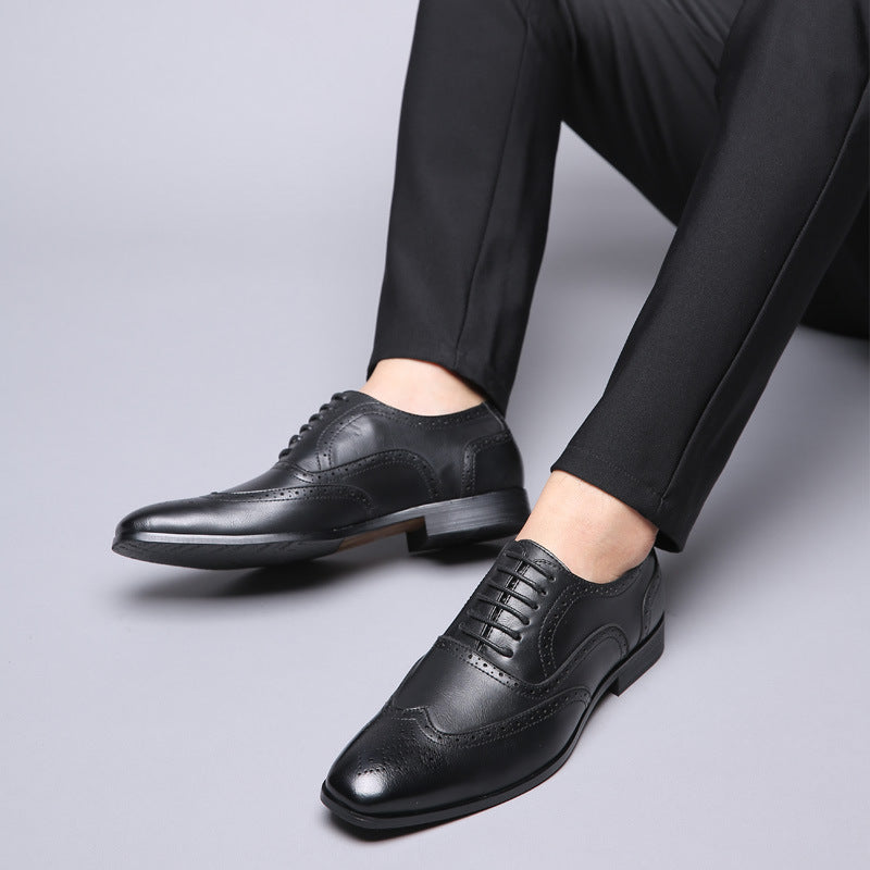 Men's Breathable Leather Shoes Black Soft Leather Soft Bottom Spring And Autumn Best Man Men's Business Formal Wear Casual Shoe