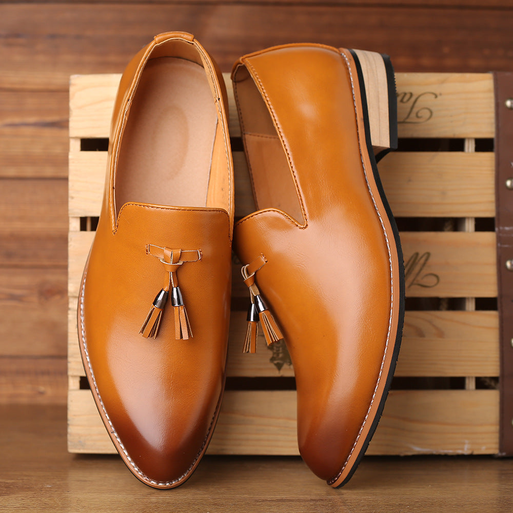 Men's England Style Pointed Toe Leather Shoes – Waterproof Heightened | Sizes 38–46