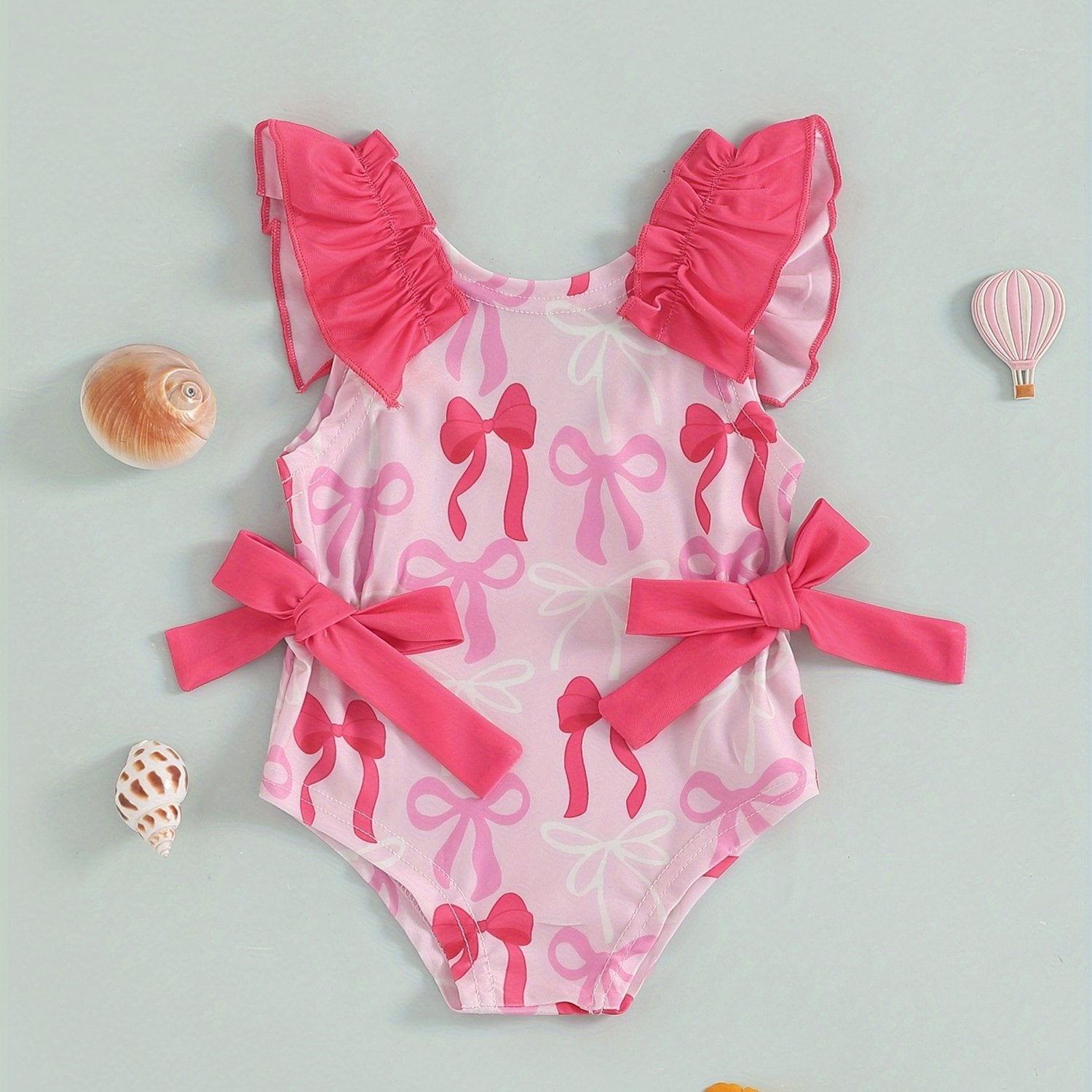 Toddler Girl Summer Tank Swimsuit Shell Print Romper Sleeveless U-Neck Bathing Suit Ruffled Beachwear