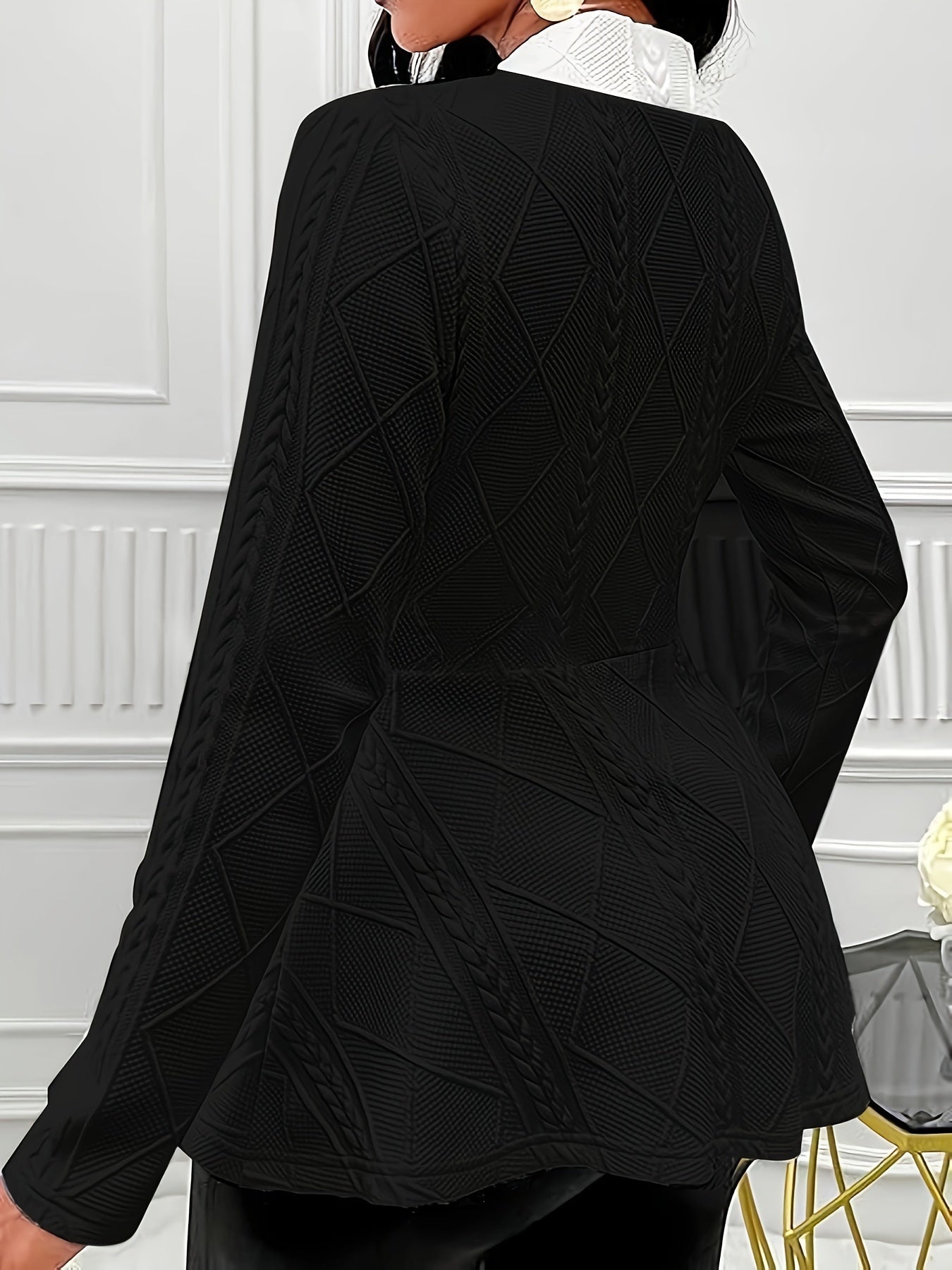 [Plus Size Textured Blazer] Plus Size Color Block Textured Single-breasted Blazer, Elegant Cinched Waist Long Sleeve Blazer For Office & Work, Women's Plus Size Clothing