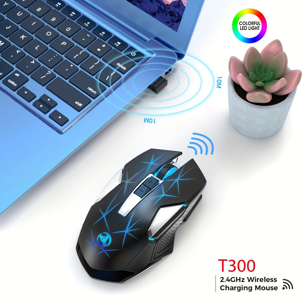 HXSI New 2.4GG Wireless Mouse Color Backlight and Rechargeable USB Plug and Play Optical Mouse Suitable for Home Games, Office Computer Peripherals