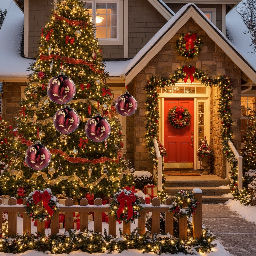 6PCS Set 3.9in Christmas Tree Hanging Decorations 3.9x3.9x3.9in Christmas Glass Ball Ornaments Tree Hanging Decor For Holiday Parties & Trees